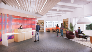 Color Digital Rendering of the Lobby at PHNTX Administration on Junius Street