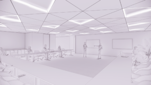 Black and White Digital Rendering of the Training Room at PHNTX Administration on Junius Street