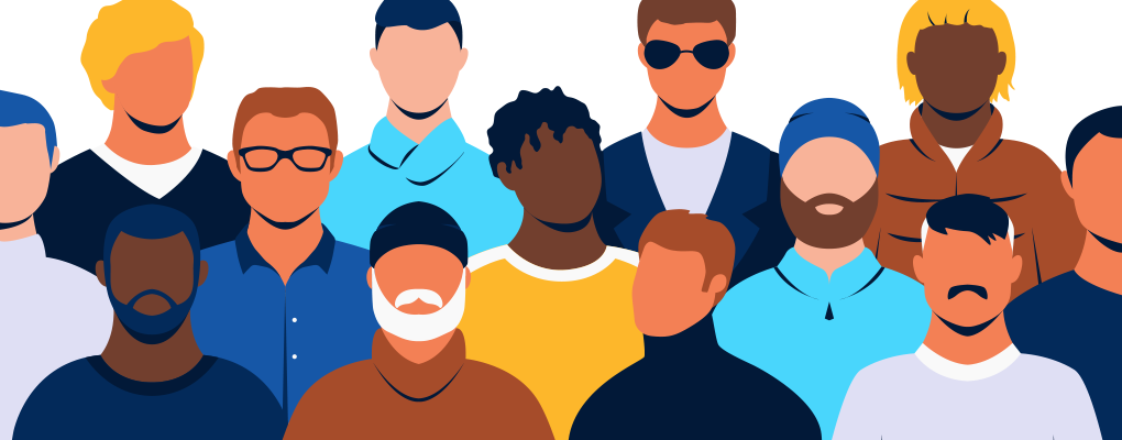 Graphic illustration of a group of diverse men